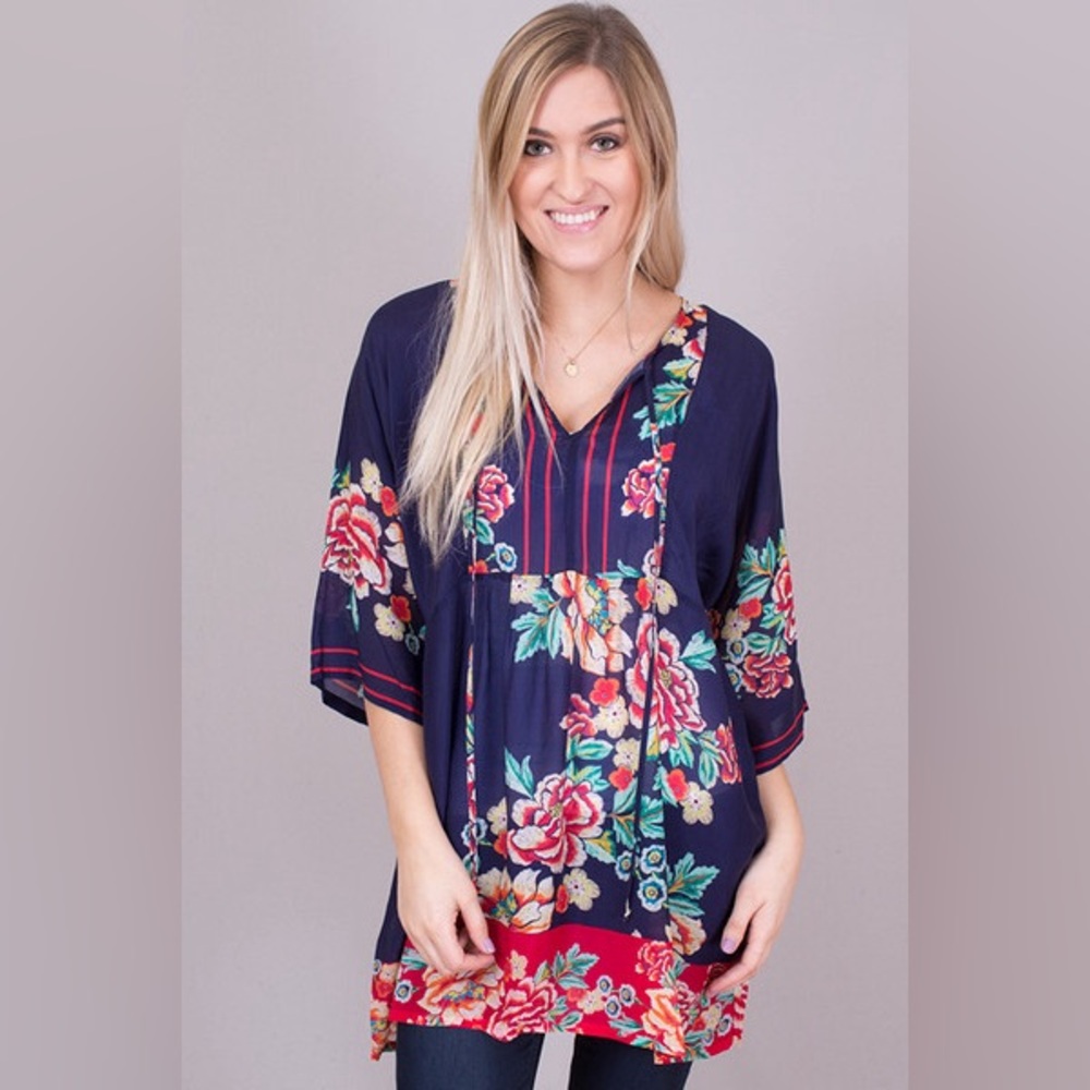 Johnny Was Floral Print Flowy Blouse